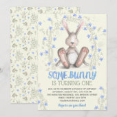 Enkele Bunny Boys 1st Birthday Party Kaart (Voorkant / Achterkant)