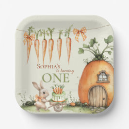 Enkele Bunny Carrot 1e Verjaardag Waterverf Papieren Bordje