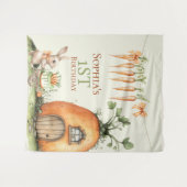 Enkele Bunny Carrot 1e Verjaardag Waterverf Wandkleed (Voorkant (horizontaal))