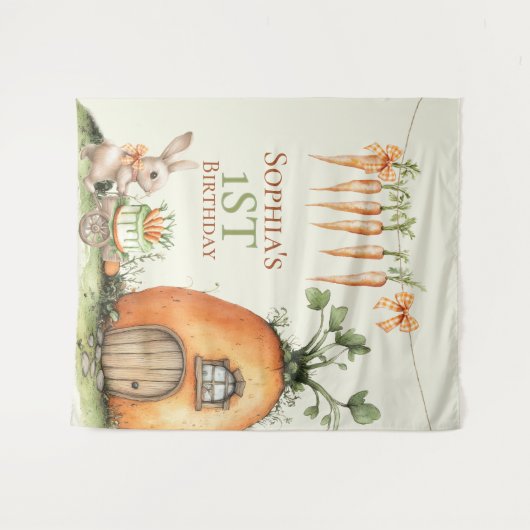 Enkele Bunny Carrot 1e Verjaardag Waterverf Wandkleed (Voorkant (horizontaal))