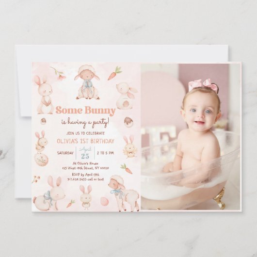 Enkele Bunny Easter Egg Spring verjaardagsfoto Kaart (Voorkant)