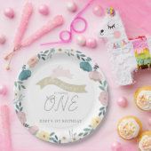 Enkele Bunny Floral Garden 1st Birthday White Papieren Bordje (Feest)