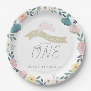 Enkele Bunny Floral Garden 1st Birthday White Papieren Bordje