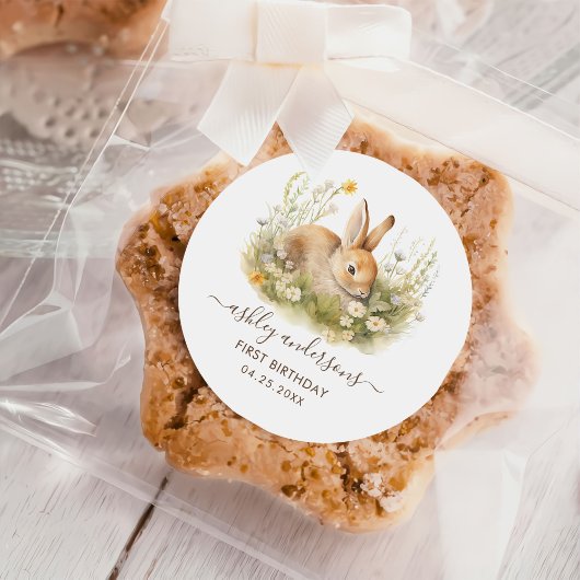 Enkele Bunny Floral Girl Verjaardag Ronde Sticker