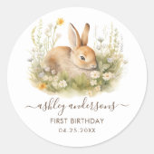 Enkele Bunny Floral Girl Verjaardag Ronde Sticker (Voorkant)