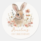 Enkele Bunny Floral Girl Verjaardag Sticker (Voorkant)