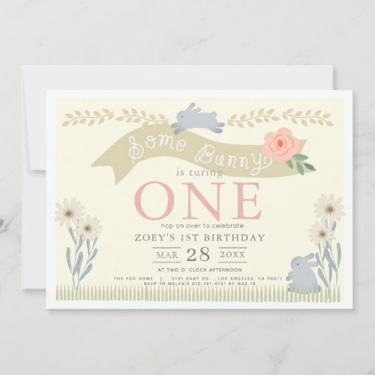 Enkele Bunny Pastel Yellow 1st Verjaardag Kaart (Voorkant)