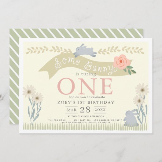 Enkele Bunny Pastel Yellow 1st Verjaardag Kaart (Voorkant / Achterkant)