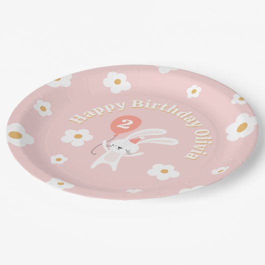 Enkele Bunny Schattigee Retro Kids Verjaardagsfees Papieren Bordje (Gekanteld)