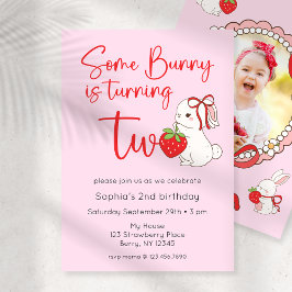 Enkele Bunny Strawberry 2e verjaardag foto Kaart