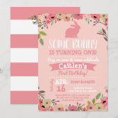 Enkele Bunny Verjaardag Pasen Uitnodiging Pink (Voorkant / Achterkant)