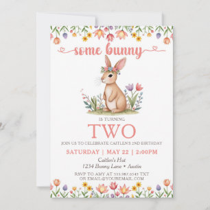 Enkele Bunny Verjaardag Schattigee Konijn Bloemen  Kaart