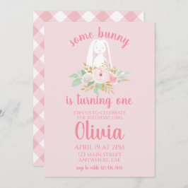 Enkele Bunny Verjaardag Uitnodiging Bloemen en Roz