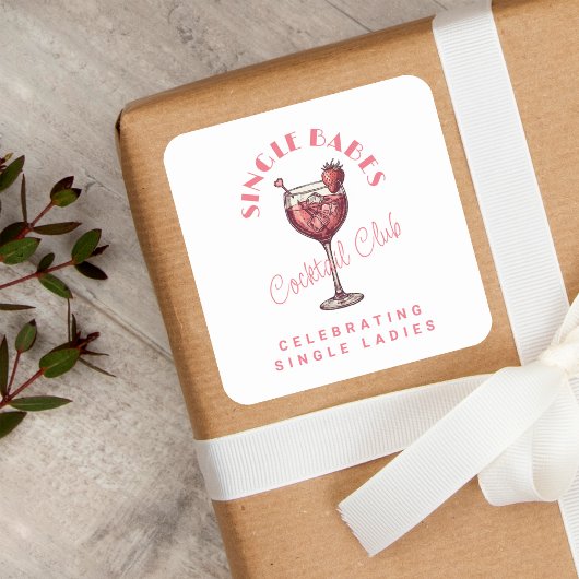 Enkele dames roze cocktail meidenavond vierkante sticker