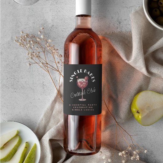 Enkele dames Zwarte Valentijn Cocktail Meidenavond Wijn Etiket