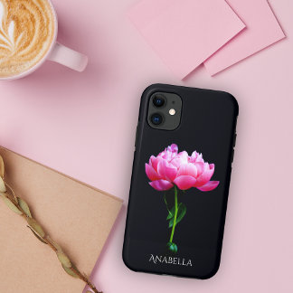 Enkele Elegante Roze Pioen Personaliseer Case-Mate iPhone Case