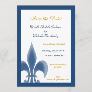 Enkele Fleur de Lis Save the Date (Donkerblauw) Kaart