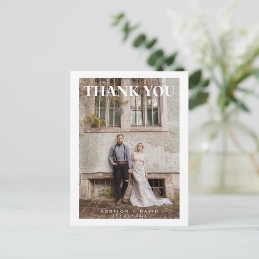 Enkele foto bruiloft wit dank u Briefkaart (Staand voorkant)