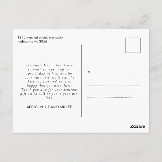 Enkele foto bruiloft wit dank u Briefkaart (Achterkant)