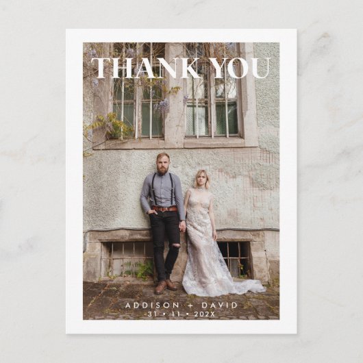 Enkele foto bruiloft wit dank u Briefkaart (Voorkant)