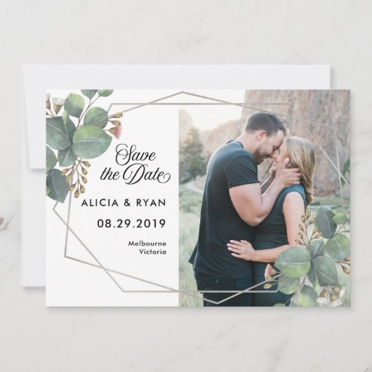 Enkele foto eucalyptus geo lijst opslaan van de da save the date (Voorkant)