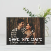 Enkele foto witte overlay trouwkaart save the date (Staand voorkant)