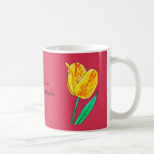 Enkele Gele Tulp Rode Accenten Koffiemok (Rechts)