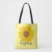 Enkele gele zonnebloem aangepaste naam tote bag (Voorkant)
