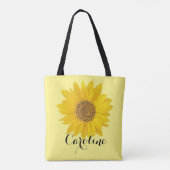 Enkele gele zonnebloem aangepaste naam tote bag (Achterkant)