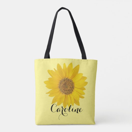 Enkele gele zonnebloem aangepaste naam tote bag (Achterkant)