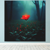 Enkele gloeiende rode bloem kunst canvas afdruk (Insitu (Houten vloer))
