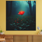 Enkele gloeiende rode bloem kunst canvas afdruk (Insitu (Woonkamer))