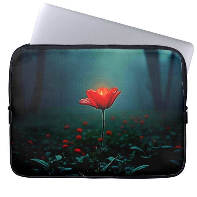Enkele gloeiende rode bloem kunst laptop sleeve (Voorkant)
