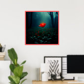 Enkele gloeiende rode bloem kunst poster (Thuiskantoor)