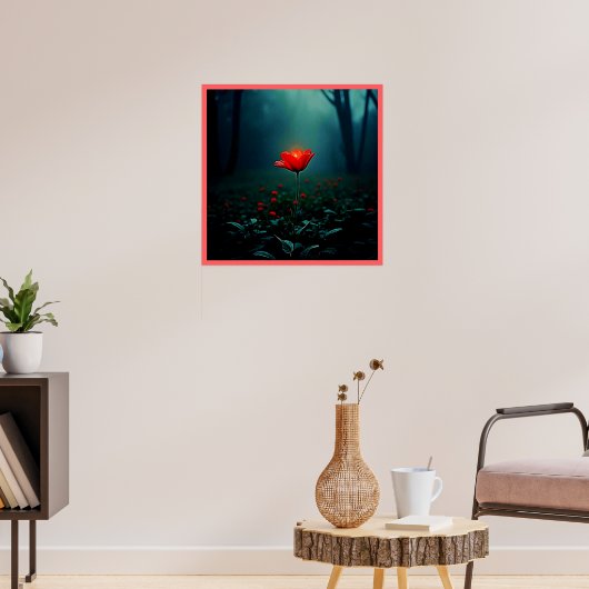 Enkele gloeiende rode bloem kunst poster (Woonkamer 3)