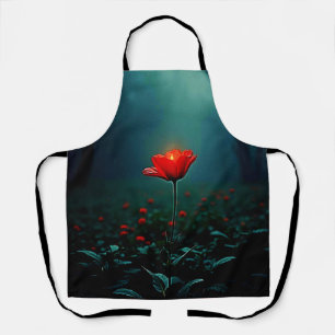 Enkele gloeiende rode bloem kunst schort