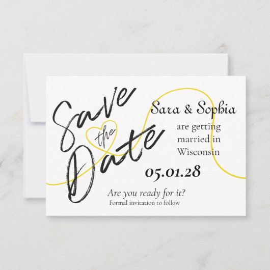 Enkele gouden draad Save the Date (Voorkant)