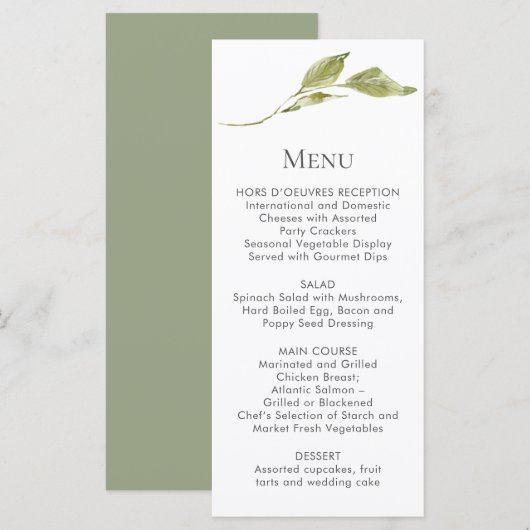 Enkele groene blad steel menukaarten menu (Voorkant / Achterkant)