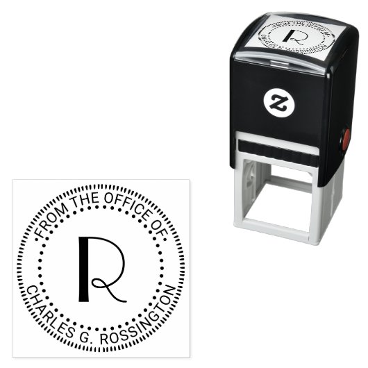 Enkele initiële letter monogram “Van kantoor” Zelfinktende Stempel (In situ)