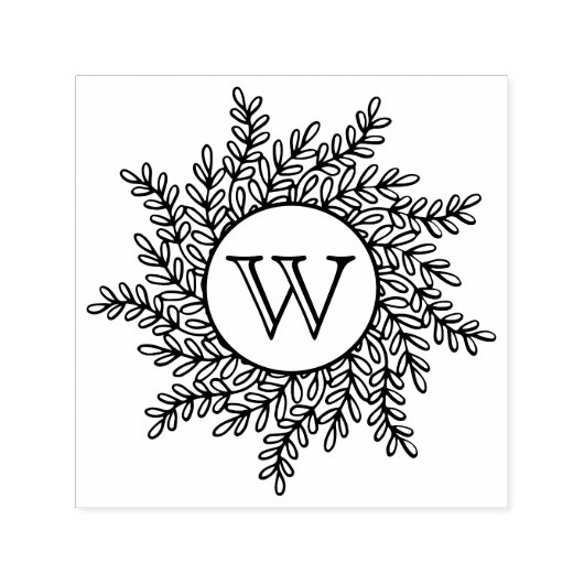 Enkele initiële monogram bladkrans frame  zelfinktende stempel (Design)