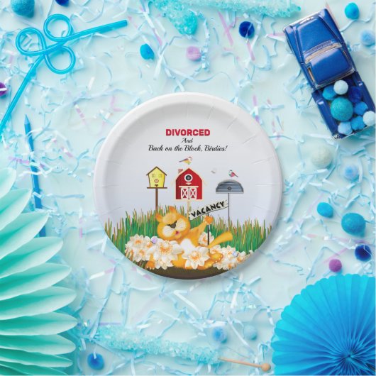 Enkele kat nodigt vogels uit | Echtscheidingsparti Papieren Bordje (Feest)