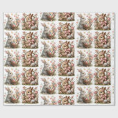 Enkele konijntje paasmand wilde bloem cadeaupapier (Vlak)