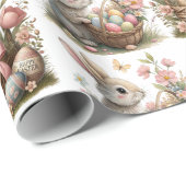 Enkele konijntje paasmand wilde bloem cadeaupapier (Rol Hoek)