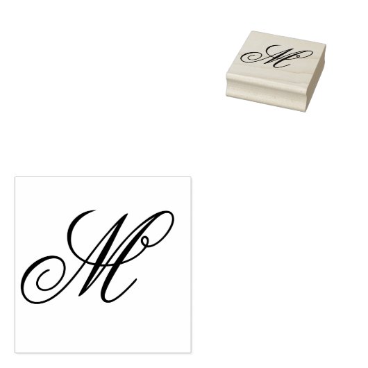 Enkele letter fancy script monogram rubberstempel (Gestempeld)