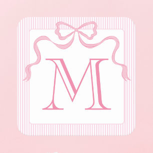 Enkele Letter Monogram Roze Strik, Douane Lint Kartonnen Onderzetters