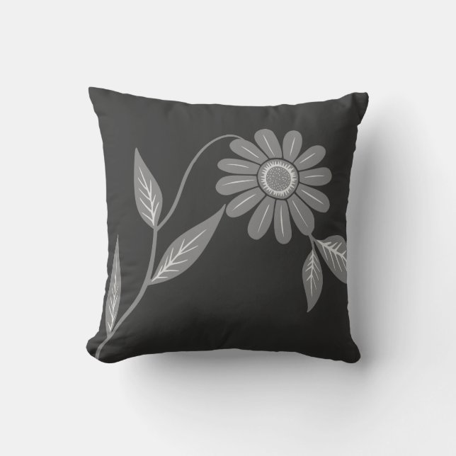 Enkele Mid Century Daisy Houtskool Kussen (Voorkant)
