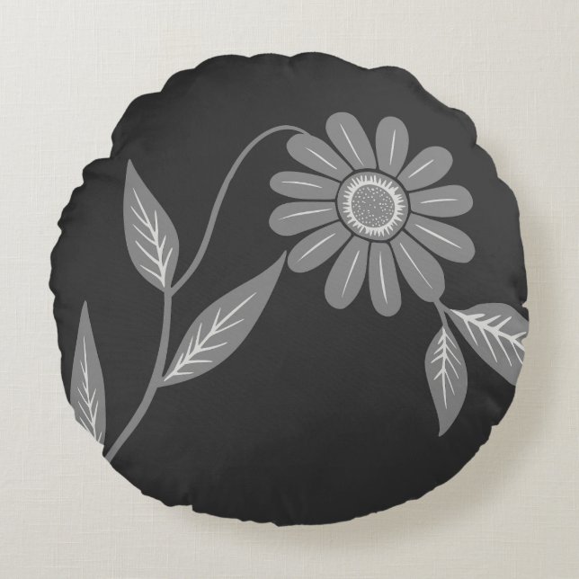 Enkele Mid Century Daisy Houtskool Rond Kussen (Voorkant)