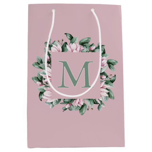 Enkele monogramletter vierkante bloemenframe medium cadeauzakje (Voorkant)