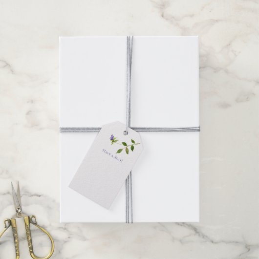 Enkele Paarse bloesem Groene Leaf Zittende Label Cadeaulabel (Met Touw)