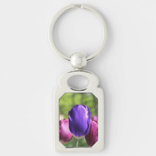 Enkele paarse tulp sleutelhanger